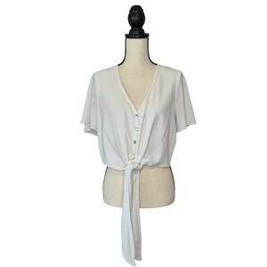 Show Me Your Mumu Tortuga top white tie front button short sleeve v neck size M